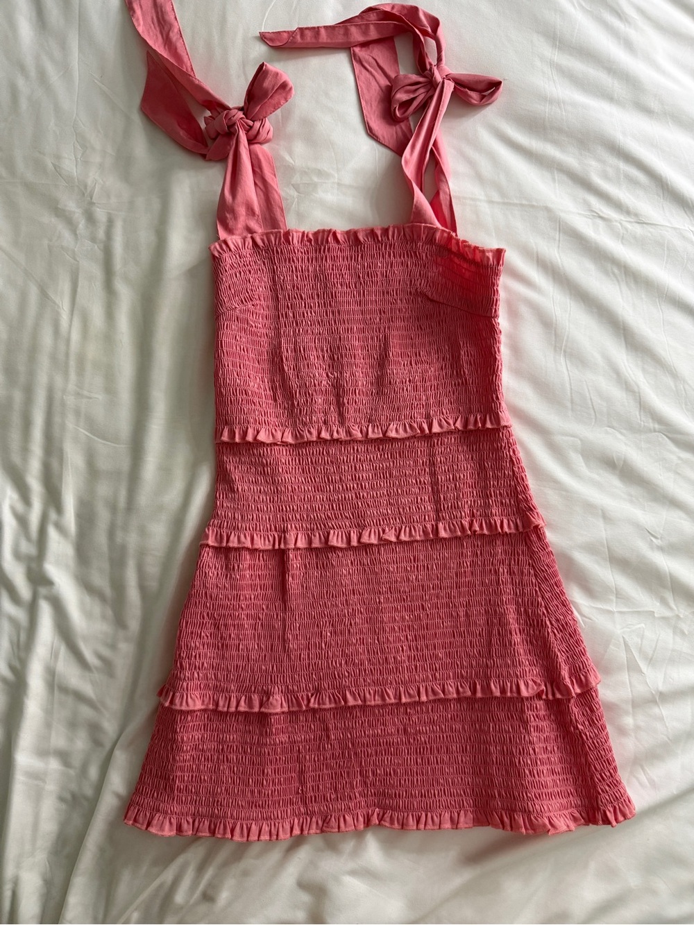 Amazon Coral Pink Smocked Mini Dress with Adjustable Tie Straps